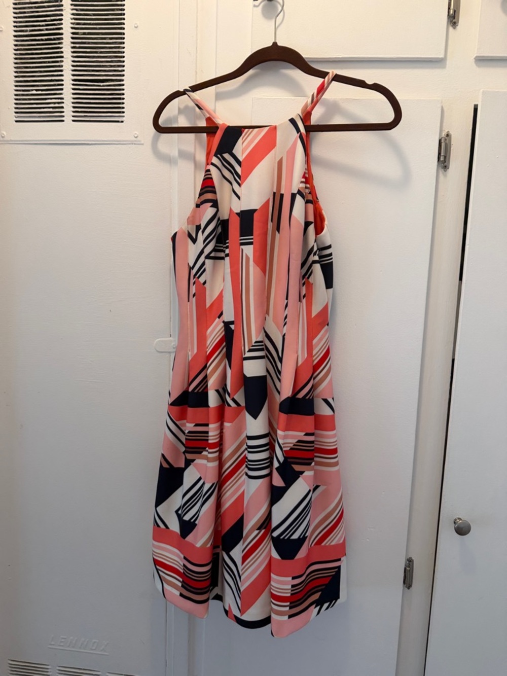 Vince Camuto Pink and Navy Geometric Midi Dress